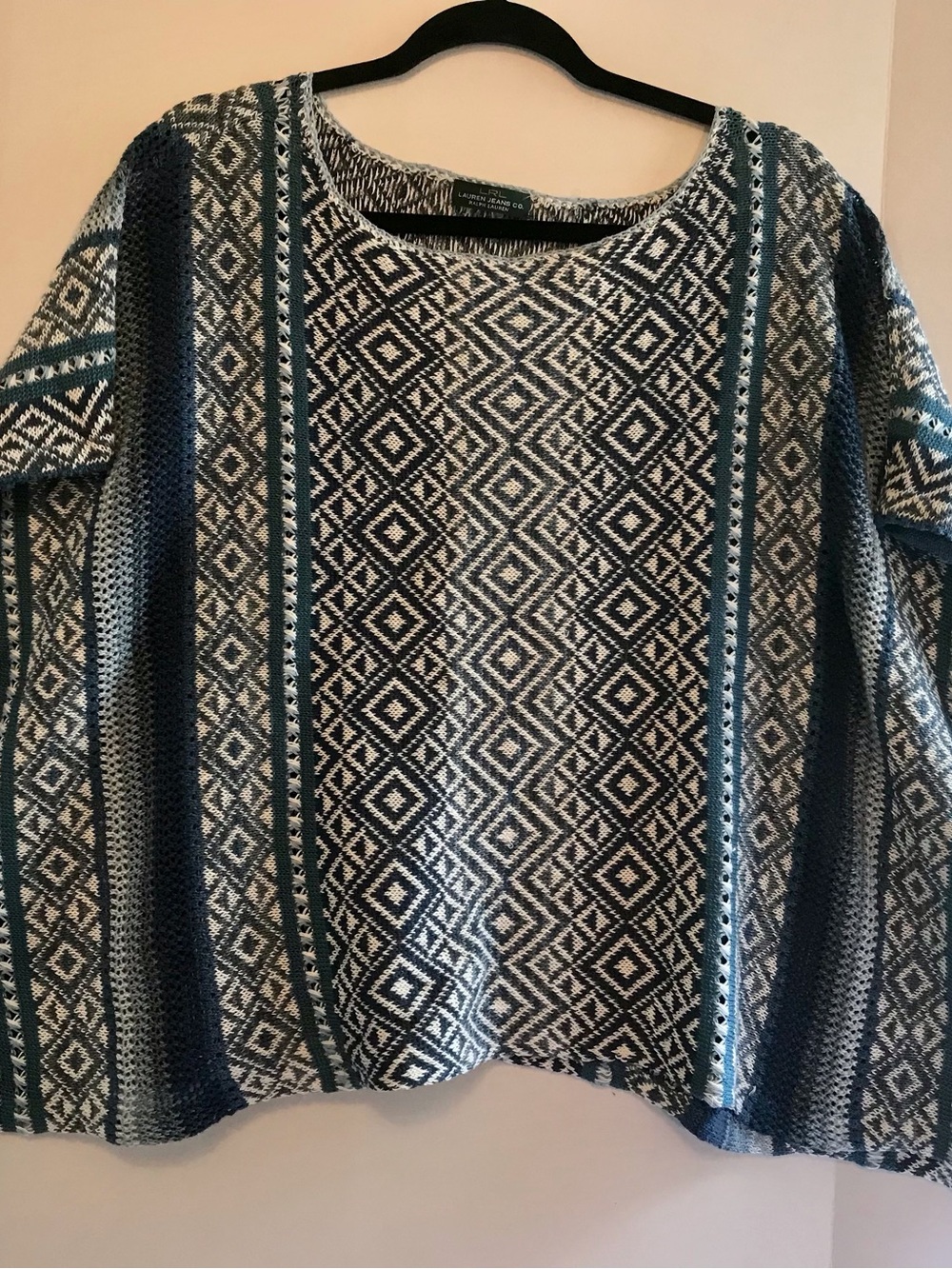 Ralph Lauren Blue and White Geometric Knit Sweater
